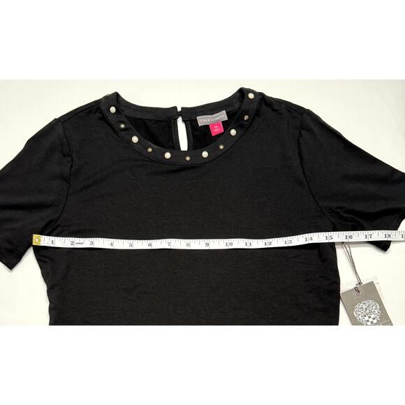 Vince Camuto black knit short sleeve top with sequin accents, Embellished Neck - Picture 7 of 9